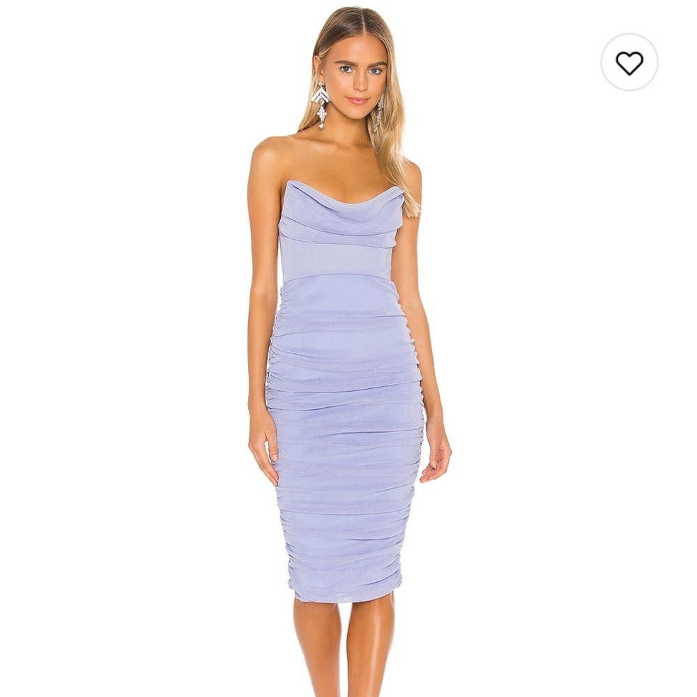 Michael Costello Lavender Strapless Ruched Midi Dress